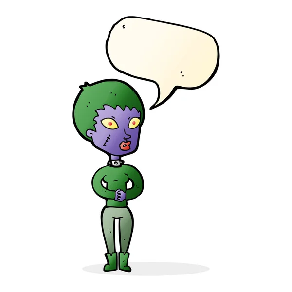 Cartoon zombie girl with speech bubble — Stock Vector
