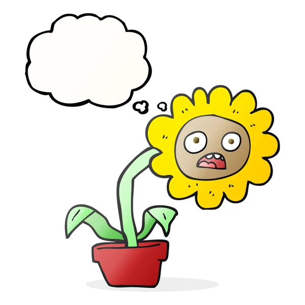 Pensée bulle dessin animé triste fleur — Image vectorielle