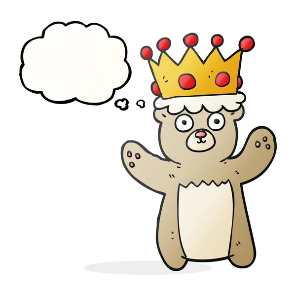 Thought bubble cartoon teddy bear wearing crown — Stock Vector