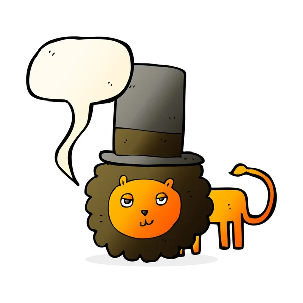 Cartoon lion in top hat with speech bubble — Stock Vector