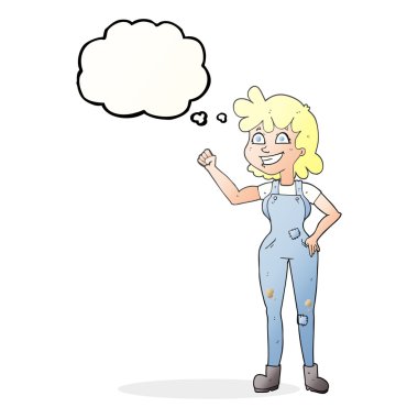 düşünce kabarcık karikatür yumruğunu kenetlenmesi kadın tespit