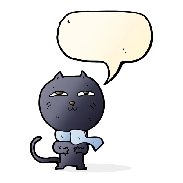 Dessin animé chat drôle portant écharpe avec bulle de parole — Image vectorielle