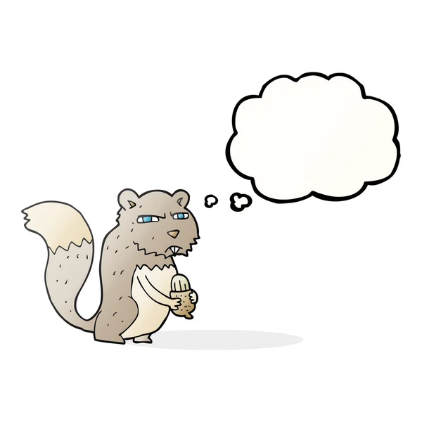 Pensiero bolla cartone animato arrabbiato scoiattolo con noce — Vettoriale Stock