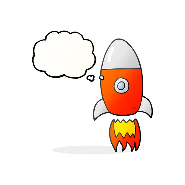 Pensée bulle dessin animé fusée volante — Image vectorielle