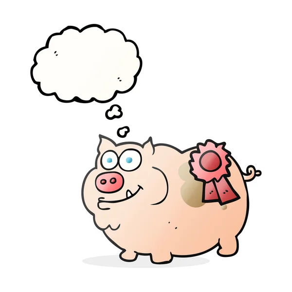 Dacht dat bubble cartoon prijs winnende varken — Stockvector