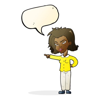 Çizgi filmdeki kadın konuşma balonunu işaret ediyor