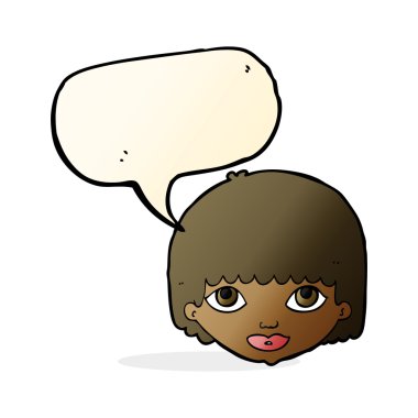 Konuşma baloncuklu bir kadın yüzü.