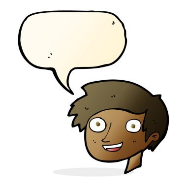 çizgi film mutlu çocuk yüzü ile konuşma kabarcığı