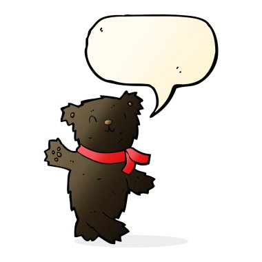 siyah ayıcık konuşma balonu ile sallayarak çizgi film