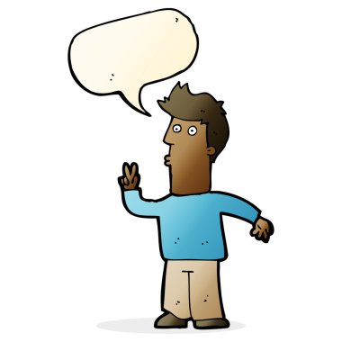 Çizgi filmci elinde konuşma baloncuğuyla işaret veriyor.