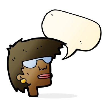 Konuşma baloncuklu gözlüklü kadın yüzü