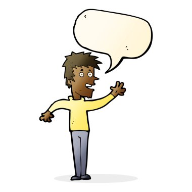 çizgi film mutlu çocuk konuşma balonuyla el sallıyor