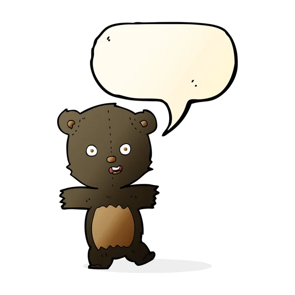 Cartoon cute black bear cub with speech bubble — Stock Vector