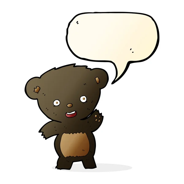 Desenho animado acenando urso preto com bolha de fala — Vetor de Stock