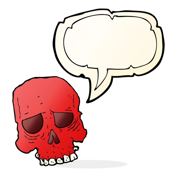 Cartoon griezelige schedel met spraakbel — Stockvector