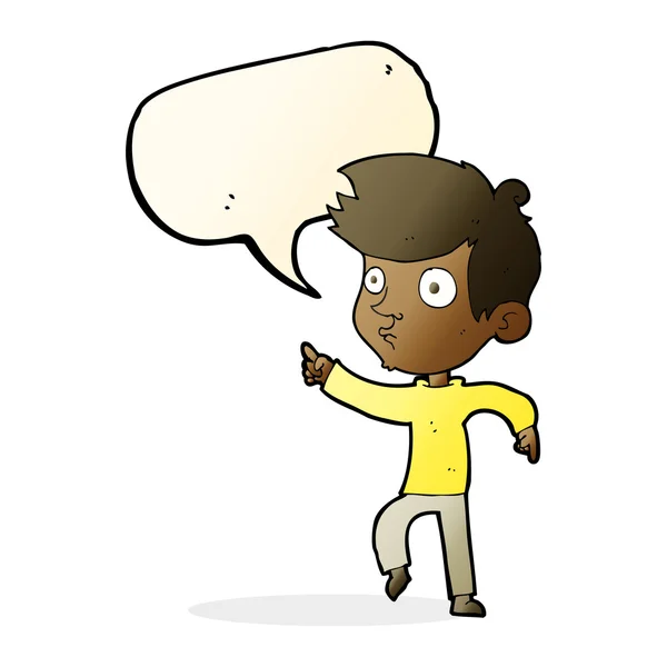 Καρτούν δείχνει αγόρι με φούσκα ομιλία — Διανυσματικό Αρχείο
