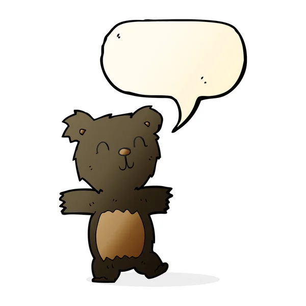 Desenho animado bonito urso preto filhote com bolha de fala — Vetor de Stock