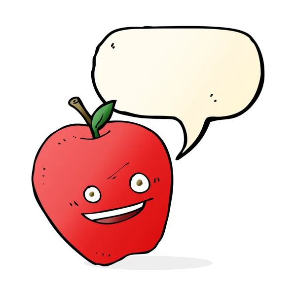 Dibujos animados manzana feliz con burbuja de habla — Archivo Imágenes Vectoriales
