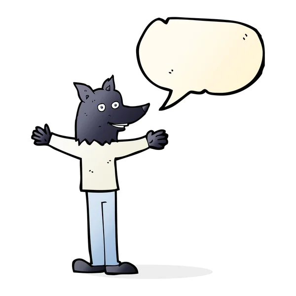 Hombre lobo de dibujos animados con burbuja de habla — Vector de stock