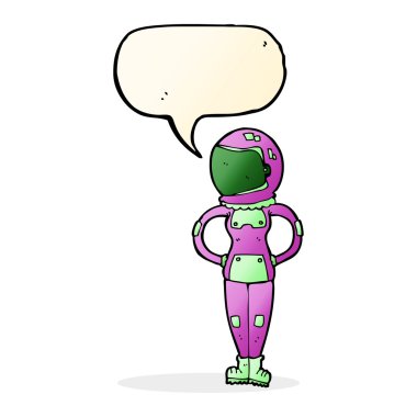 Konuşma balonu olan kadın astronot.