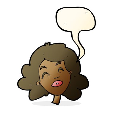 çizgi film mutlu kadın yüzü ile konuşma kabarcığı