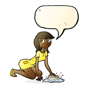 çizgi film Cinderella konuşma baloncuğuyla yerleri ovalıyor.