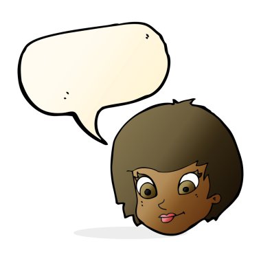 Konuşma baloncuklu bir kadın yüzü.