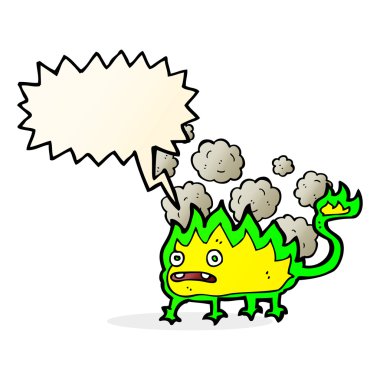 Konuşma baloncuğu olan küçük ateş şeytanı.