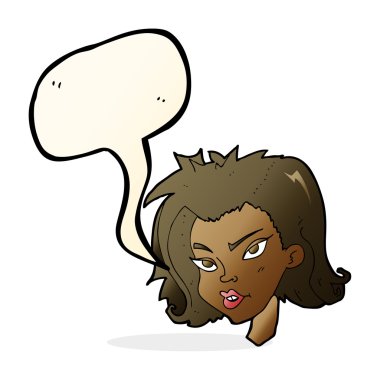 Konuşma baloncuklu bir kadın yüzü.