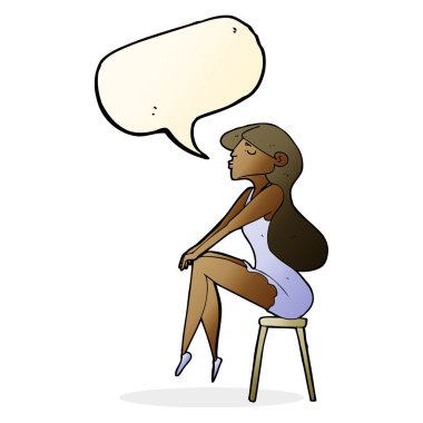 dışkı ile konuşma balonu üzerinde oturan çizgi film kadın