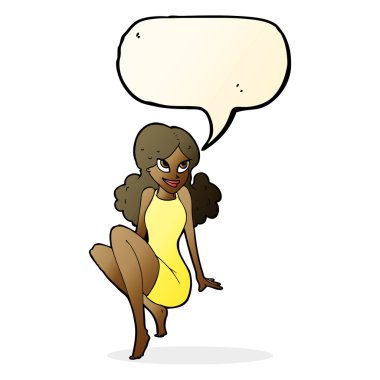 çizgi film çekici kadın konuşma balonu ile poz