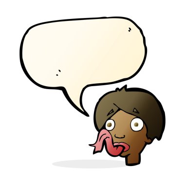 karikatür kafası konuşma baloncuğuyla dilini dışarı çıkarıyor