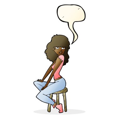 karikatür kadını konuşma balonuyla poz veriyor