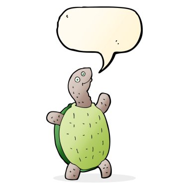 Konuşma balonlu mutlu kaplumbağa çizgi filmi.