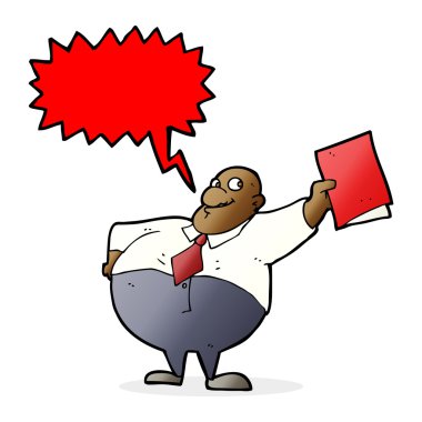 karikatür mutlu patron ile konuşma balonu ile dosya