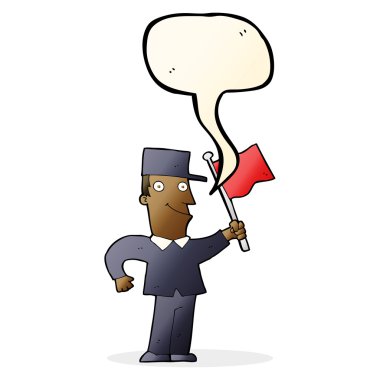 Konuşma baloncuğuyla bayrak sallayan çizgi film adamı