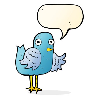 karikatür kuşu konuşma baloncuğuyla kanat sallıyor