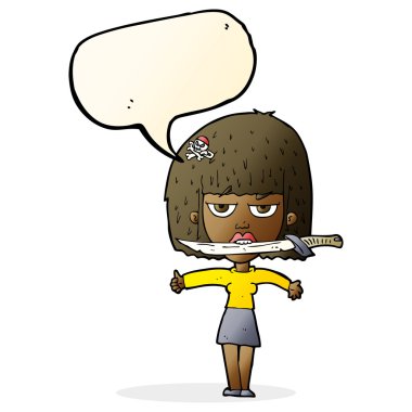 çizgi film kadın arasındaki konuşma balonu dişleriyle bıçak ile