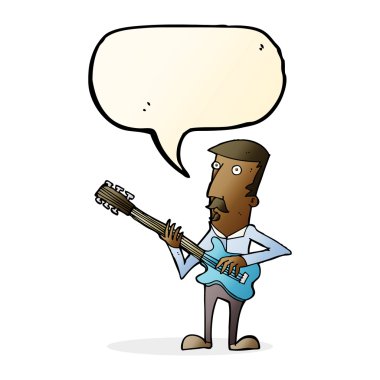 karikatürist konuşma balonuyla elektro gitar çalıyor.