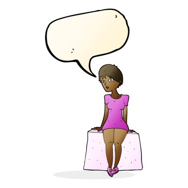 çizgi film meraklı kadın konuşma balonu ile oturuyordu