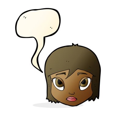 Konuşma baloncuklu bir kadın yüzü.