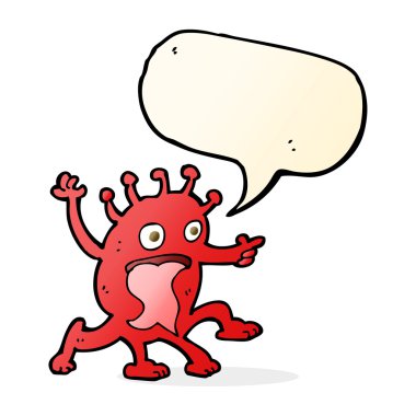 Konuşma baloncuğu olan garip bir uzaylı çizgi filmi.