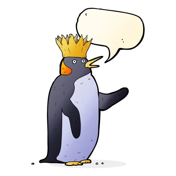 Desenho animado imperador pinguim acenando com bolha de fala — Vetor de Stock