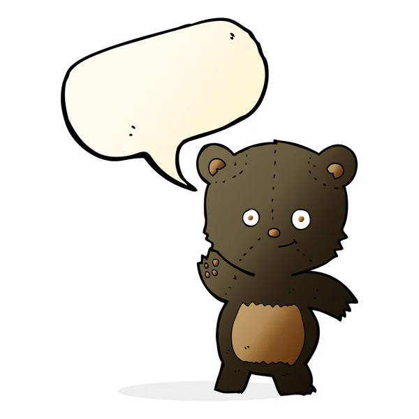 Karikatúra integet a fekete medve a beszéd buborék — Stock Vector