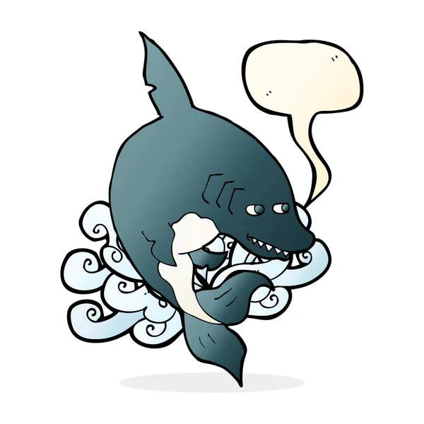 Смешная мультяшная акула с речевым пузырем — стоковый вектор