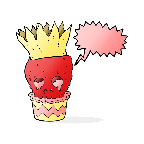 Spookachtige schedel cupcake cartoon met spraakbel — Stockvector