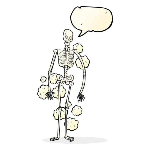 Cartoon stoffige oude skelet met tekstballon — Stockvector
