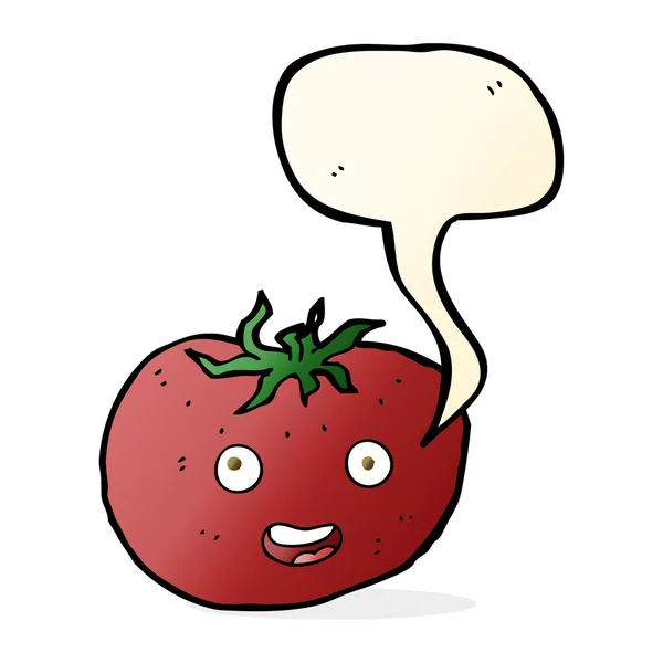 Cartoon tomaat met tekstballon — Stockvector