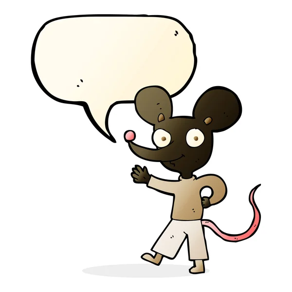 Dessin animé agitant la souris avec bulle de parole — Image vectorielle