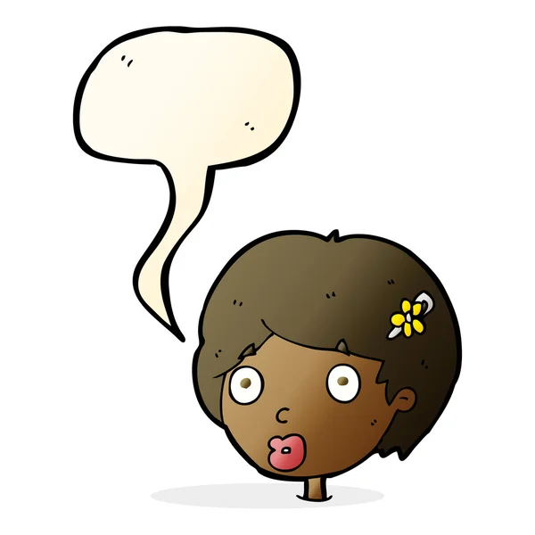 Cartoon surprised female face with speech bubble — Stock Vector